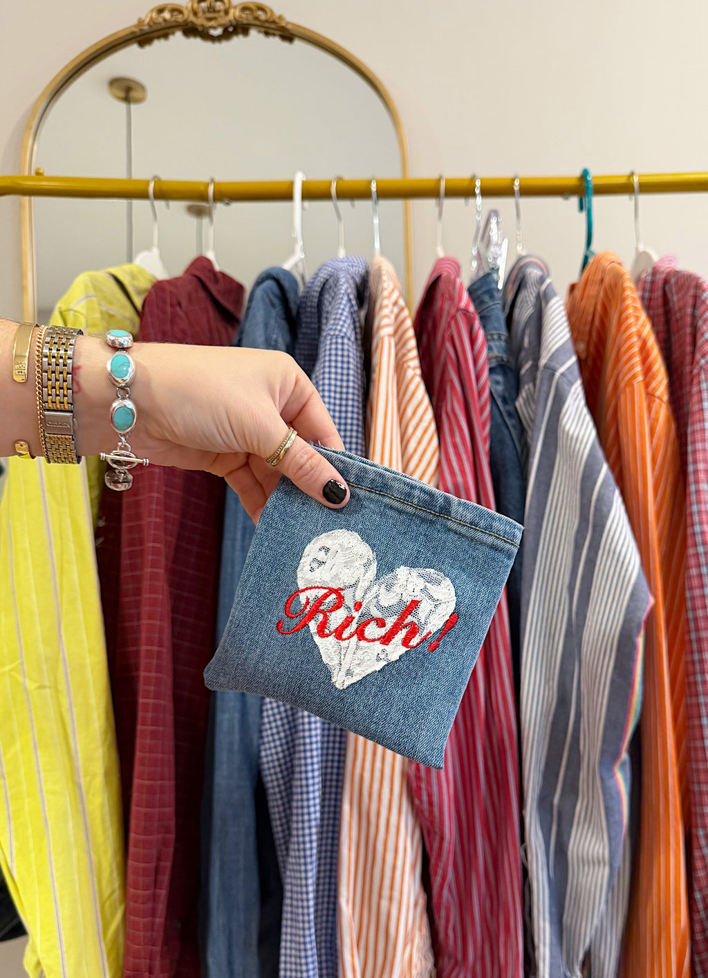 Rich! Reworked Denim and Lace Coin Pouch