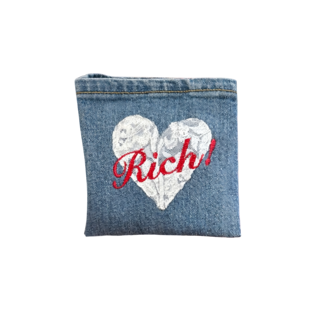 Rich! Reworked Denim and Lace Coin Pouch