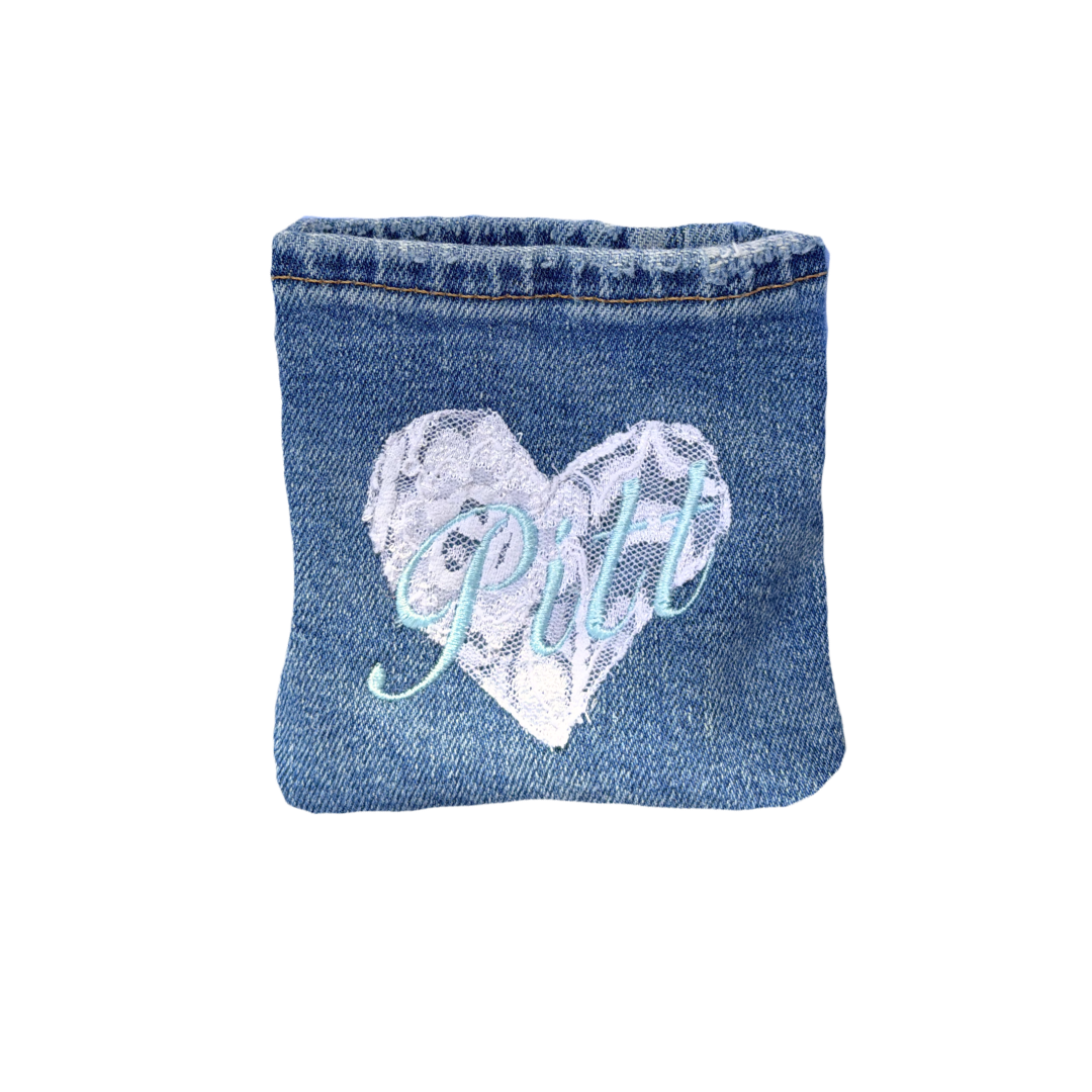 Custom Reworked Denim and Lace Coin Pouch